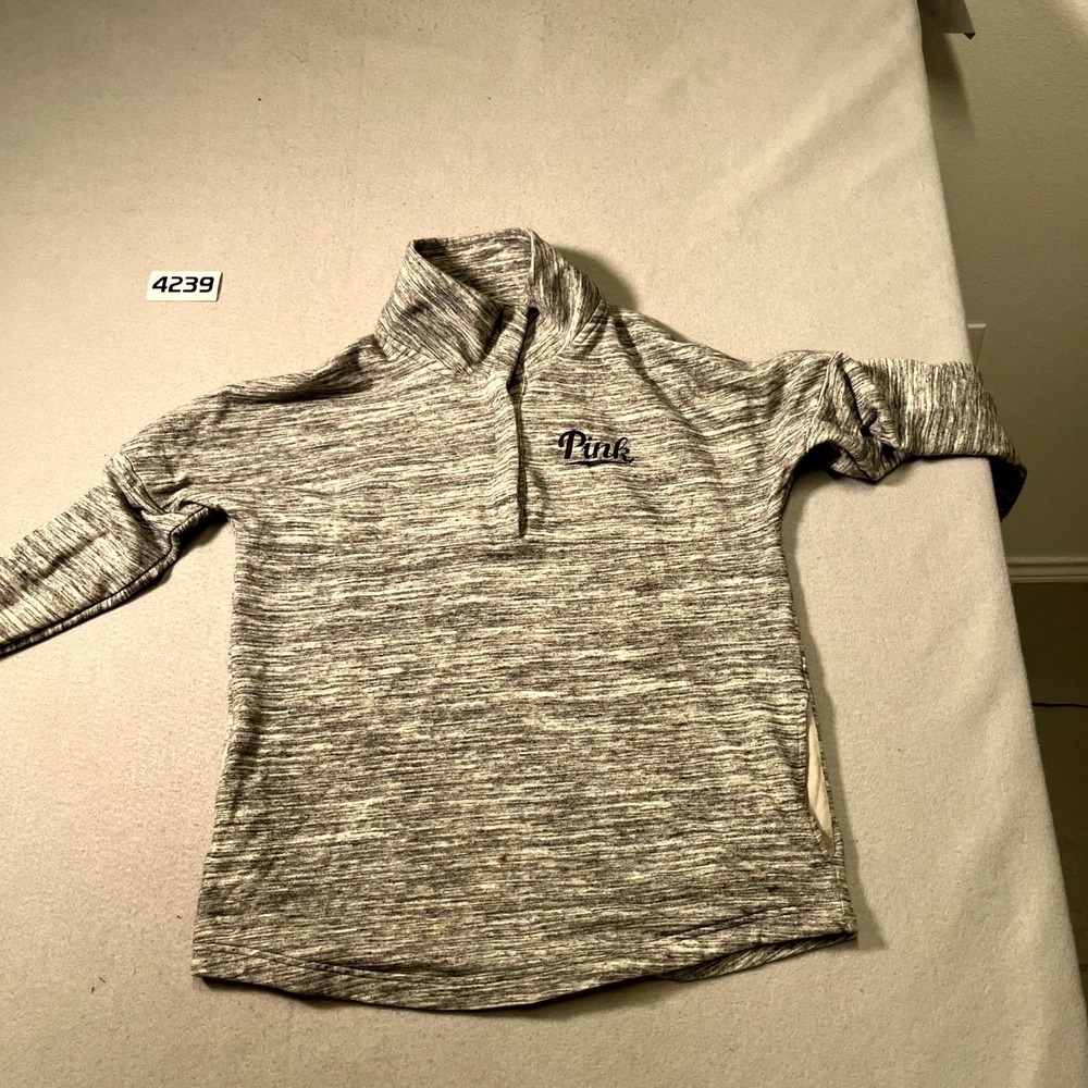 Victoria's Secret Pink Sweatshirt Women Small Gray‎ Cotton Quarter Zip Mock Neck